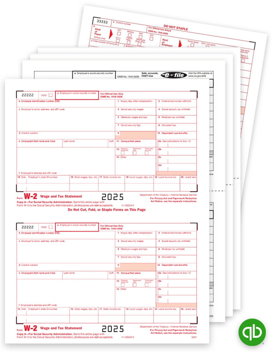 Order Intuit QuickBooks Compatible W2 Tax Form Sets for 2025. Employee and Employer Copies at Discount Prices, No Coupon Needed - DiscountTaxForms.com