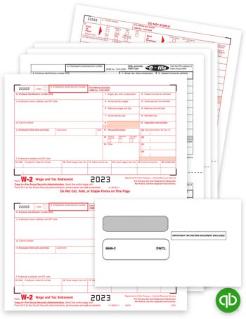 Intuit QuickBooks W2 Form and Envelope Sets for 2023, Compatible with QuickBooks Software, Employee and Employer Copies with Security Envelopes - DiscountTaxForms.com