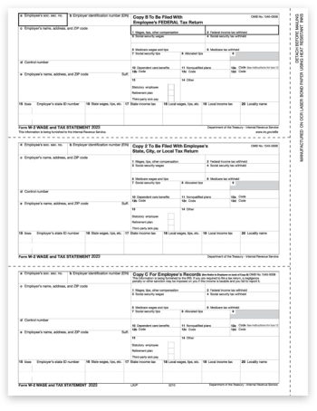 W2 2023 Tax Form 3up Employee Copies B, C, 2 in 3up Format on 1 Perforated Sheet - DiscountTaxForms.com