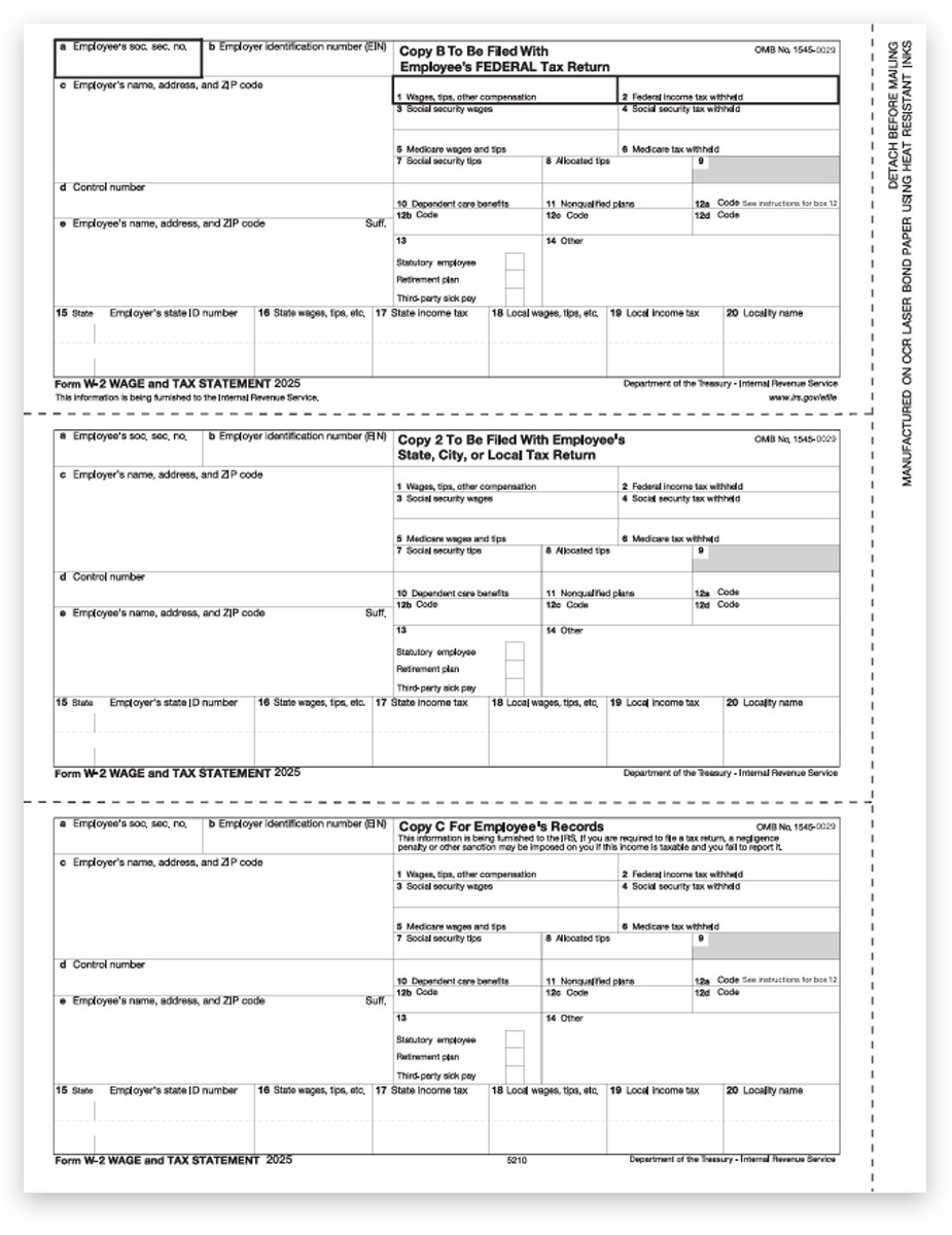 Order W2 Tax Form 3up Employee Copies B, C, 2 in 3up Format for 2025. Big Discounts, No Coupon Needed - DiscountTaxForms.com