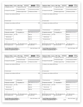 2023 W2 Tax Forms 4up V1 for Employer Copies 1 & D in 4up Quadrant Corner Format - DiscountTaxForms.com
