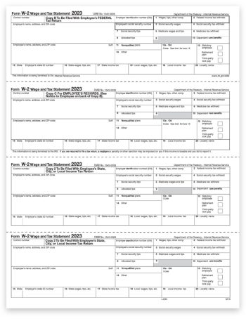 2023 W2 Tax Form 4up V2 Horizontal Employee Copies B, C, 2, 2 on 1 Perforated 4up Sheet - DiscountTaxForms.com
