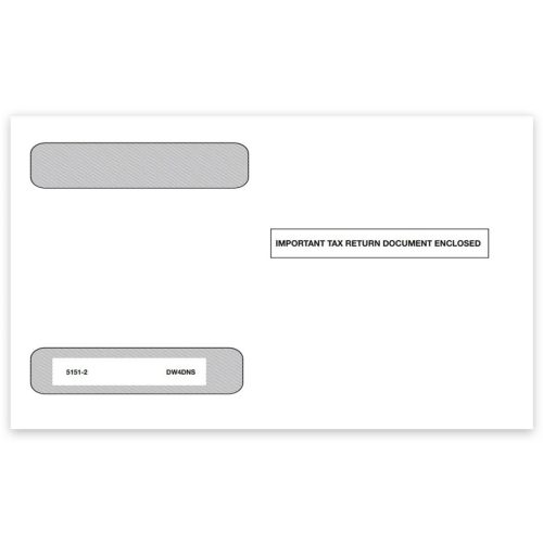 W2 Envelopes 4up V2 Horizontal Format, Self-Seal Adhesive Flap with Double Windows and Security Tint, "Important Tax Return Documents Enclosed" Printed on Front - DiscountTaxForms.com
