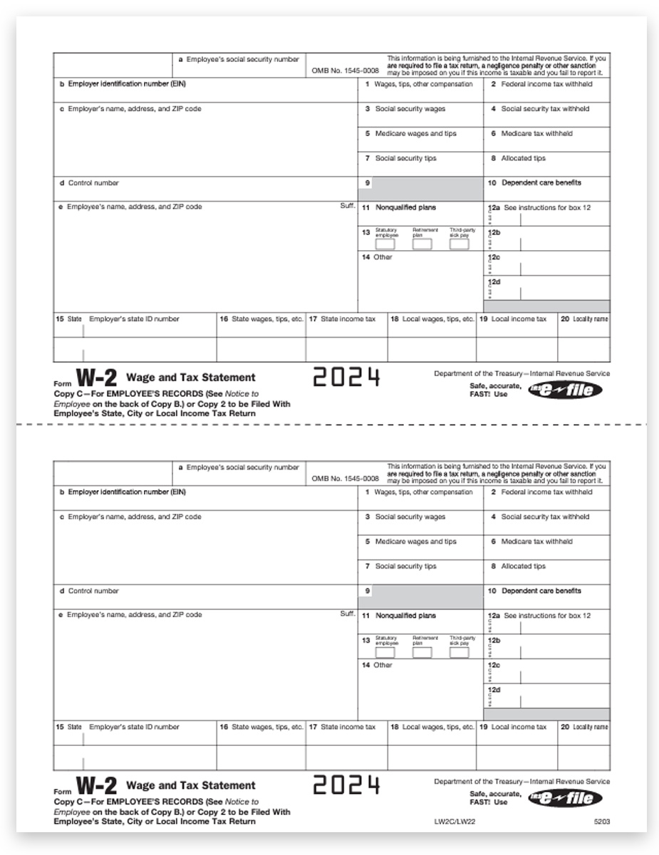 W2 Tax Form Copy C-2 for 2024, Employee State, Local or File, Official 2up Preprinted W-2 Forms at Big Discounts, No Coupon Code Needed - DiscountTaxForms.com