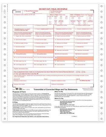 W3C Transmittal Form, Carbonless Continuous 2-part 1-wide format for W2C Copy A Filing with the SSA - DiscountTaxForms.com