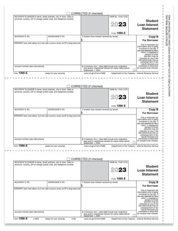 1098E Tax Forms for 2023, Student Loan Interest Statements, Official 1098-E Copy B for Student / Borrower - DiscountTaxForms.com