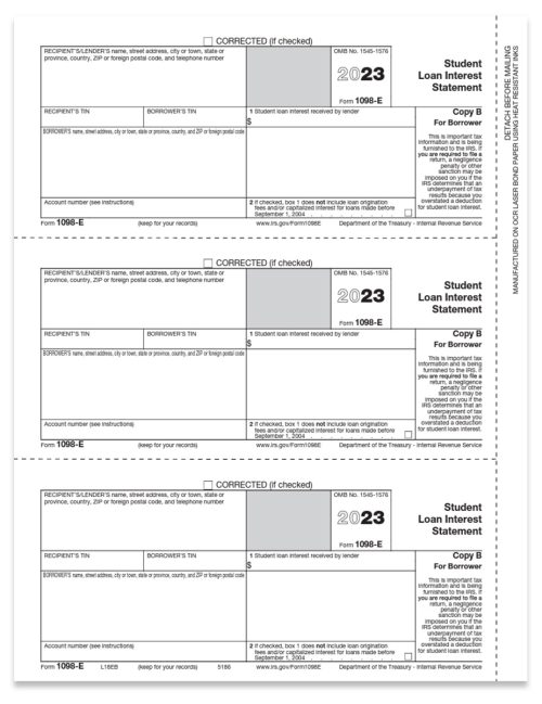 1098E Tax Forms for 2023, Student Loan Interest Statements, Official 1098-E Copy B for Student / Borrower - DiscountTaxForms.com
