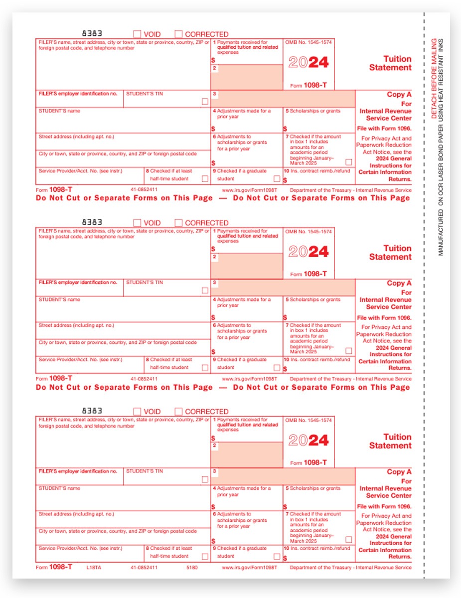 Order 1098T Tax Forms for 2024, Tuition Statement, Official IRS Copy A 1098-T Forms. Easy Online E-File Options. Big Discounts, No Coupon Needed - DiscountTaxForms.com