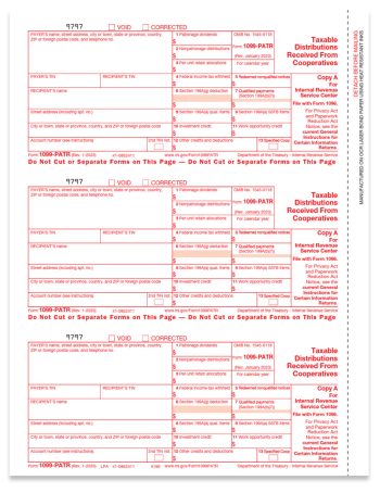 1099PATR Tax Forms for Reporting Taxable Distributions Received from Cooperatives. Official IRS Red Copy A 1099-PATR Forms - DiscountTaxForms.com