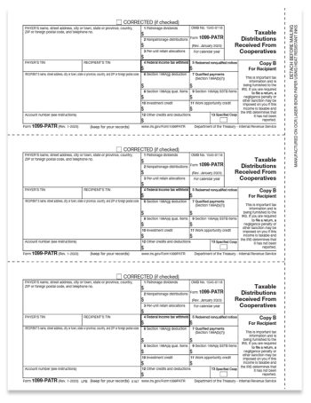 1099PATR Tax Forms for Reporting Taxable Distributions Received from Cooperatives. Official IRS Copy B 1099-PATR Forms for Recipient - DiscountTaxForms.com