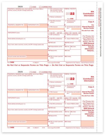 5498 Tax Forms for 2022. IRA Contribution Information. Official IRS Red Copy A Forms - DiscountTaxForms.com