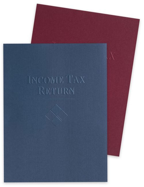 Embossed Income Tax Return Folders with Pockets, Blue and Burgundy Red - DiscountTaxForms.com