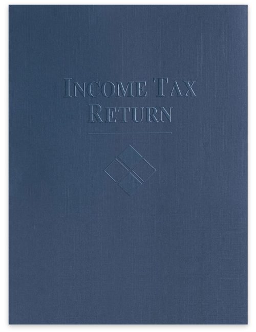 Embossed Income Tax Return Folders with Pockets, Business Card Diecut, Diamond Design, Dark Navy Blue - DiscountTaxForms.com