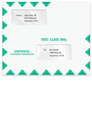 First Class Mail Envelope with Confidential Text on Front, Horizontal Landscape Style with 2 Windows - DiscountTaxForms.com