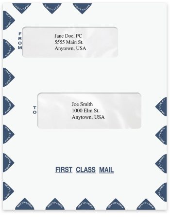 Large First Class Mail Envelope, Double Offset Windows, Blue. 9-1/2" x 12". Self Seal - DiscountTaxForms.com
