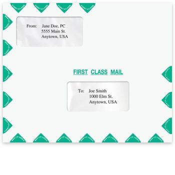 Large First Class Mail Envelope, Landscape Format, Double Window, Green. 11-1/2" x 9-1/2" - DiscountTaxForms.com