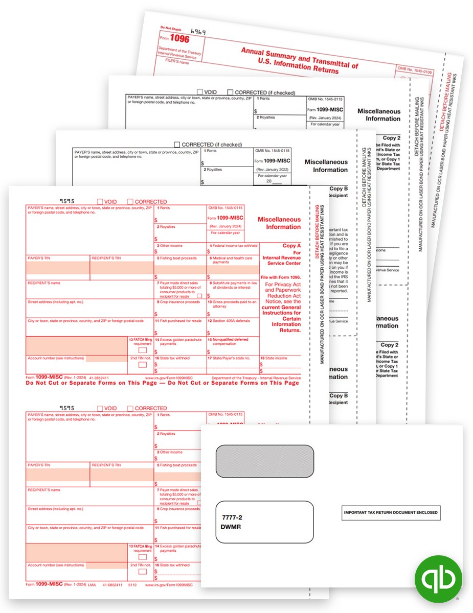 Order Intuit QuickBooks Compatible 1099-MISC Tax Form and Envelope Sets. Official 1099MISC Forms and Easy Efiling Options at Big Discounts, No Coupon Needed - DiscountTaxForms.com