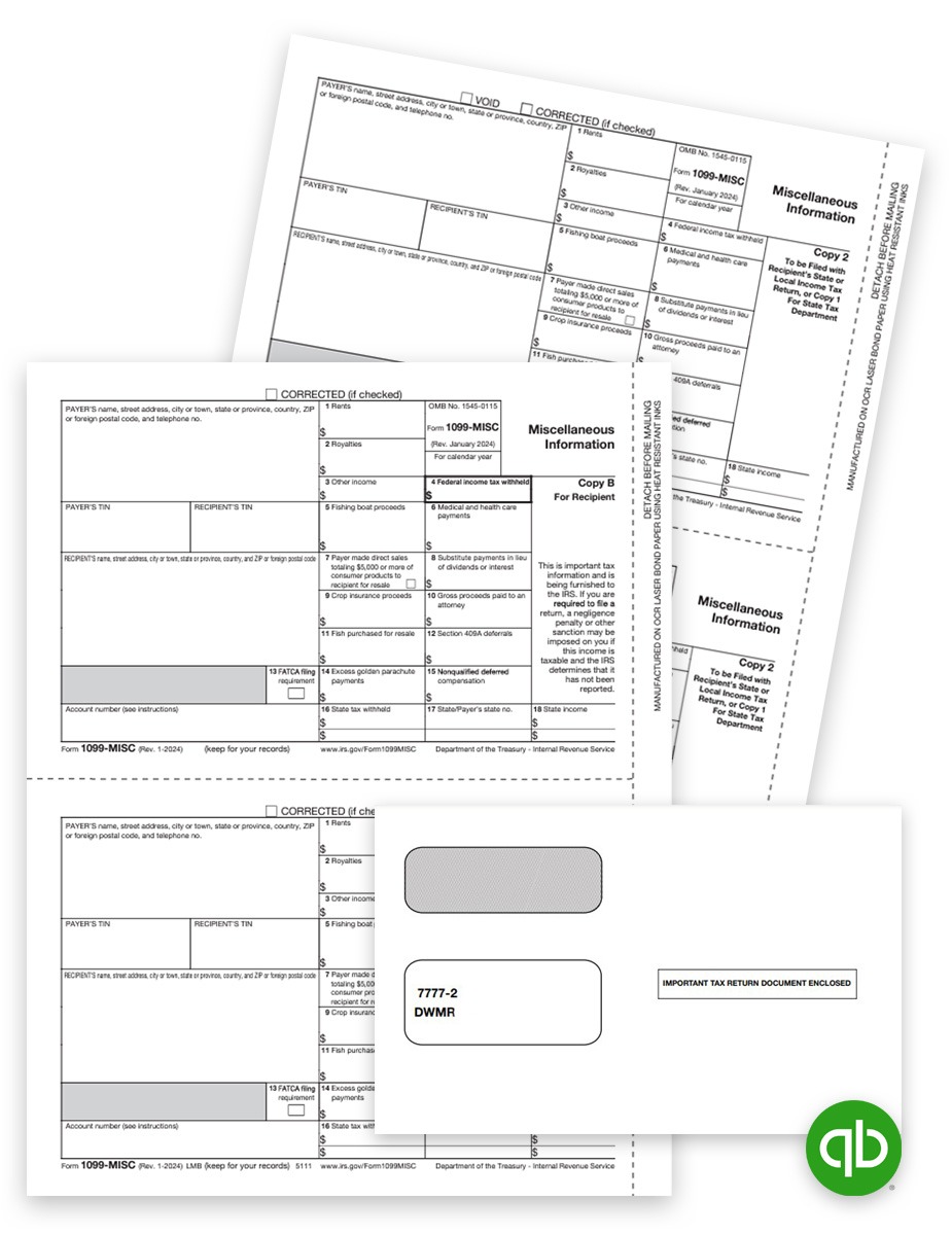 QuickBooks compatible 1099MISC Tax Form and Envelopes Sets for Efilers, Recipient and Payer Forms Only at Big Discounts, No Coupon Code Needed - DiscountTaxForms.com