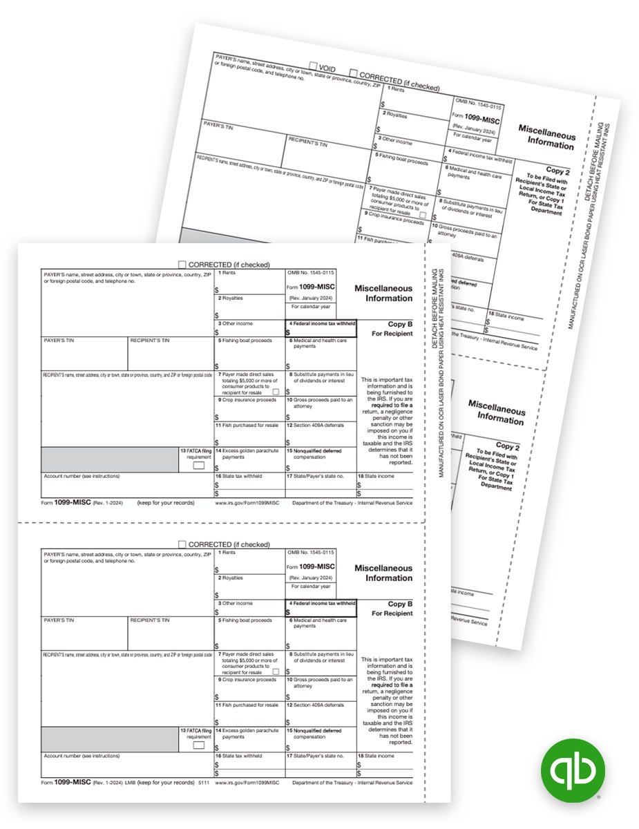 QuickBooks compatible 1099MISC Tax Form Sets for Efilers, Recipient and Payer Forms Only at Big Discounts, No Coupon Code Needed - DiscountTaxForms.com