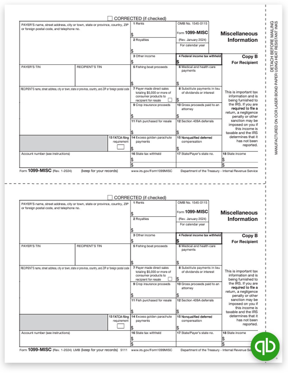 Intuit QuickBooks Compatible 1099-MISC Tax Forms, Official Recipient Copy B 1099MISC Forms and Online E-Filing Options at Big Discounts, No Coupon Needed - DiscountTaxForms.com