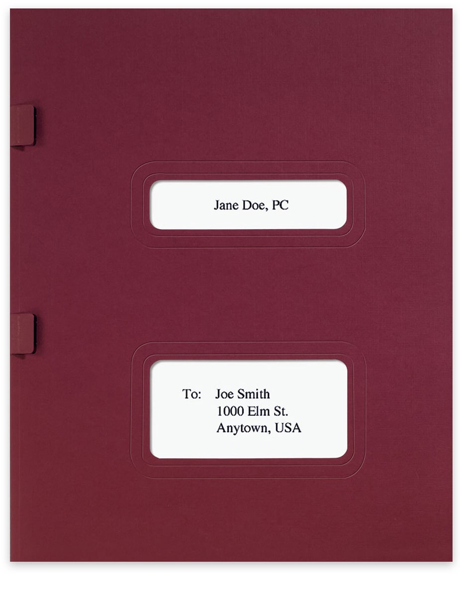 Tax Software Folders with 2 Windows (Small Top; Large Bottom) for TaxWise, TaxWorks & Drake, Dark Red Burgundy- DiscountTaxForms.com