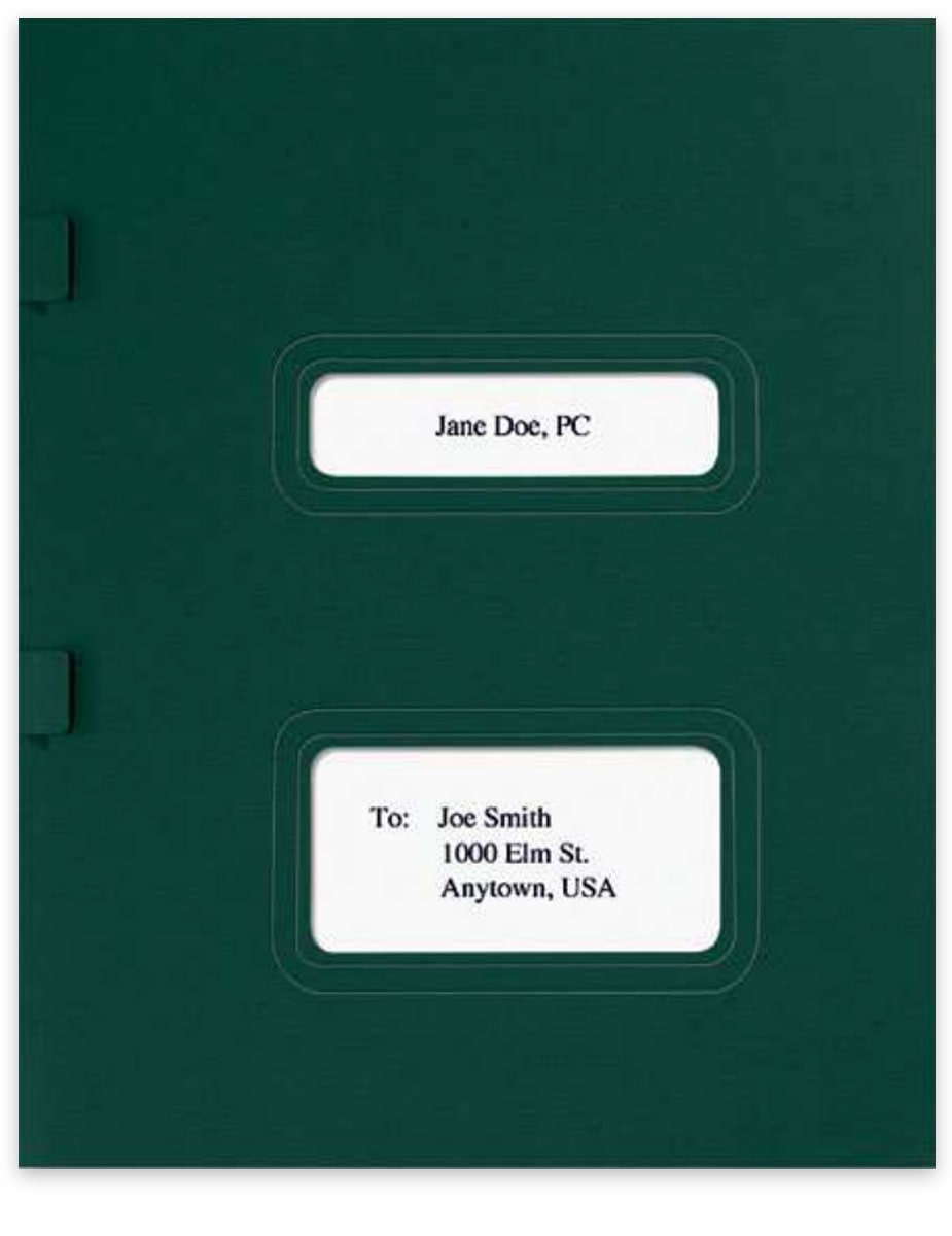 Tax Software Folders with 2 Windows (Small Top; Large Bottom) for TaxWise, TaxWorks & Drake, Green - DiscountTaxForms.com