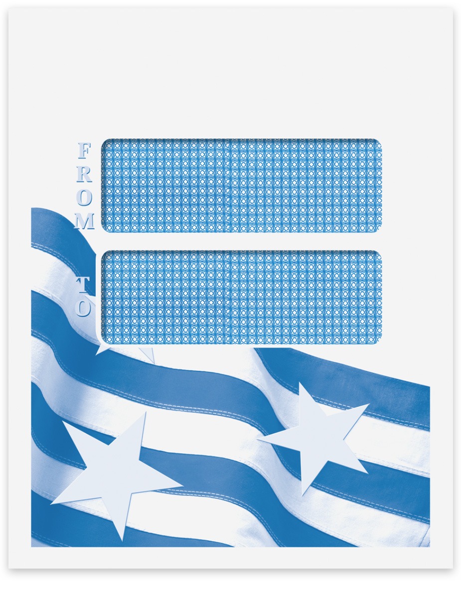 Large Client Tax Return Mailing Envelope with Stars and Stripes Design, with Double Center Windows, Portrait-Vertical Format - DiscountTaxForms.com