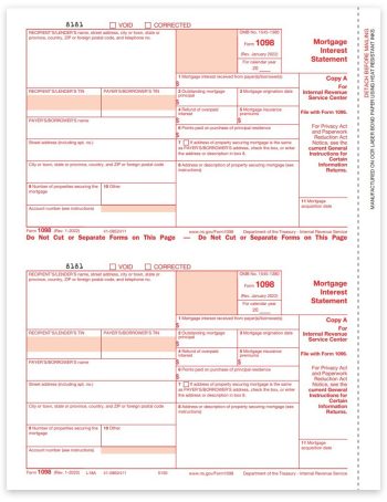 1098 Tax Forms, Official IRS Copy A, Red-Scannable, Preprinted 1098 Forms - DiscountTaxForms.com