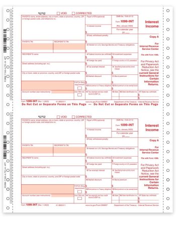 1099-INT Tax Forms for 2022, Carbonless Continuous 4-part format, Official 1099INT forms - DiscountTaxForms.com