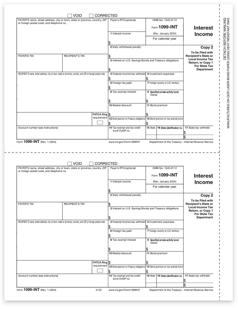 1099INT Tax Forms, Copy 2 for State or File. Official Preprinted 1099-INT Forms and E-Filing Options at Big Discounts No Coupon Needed - DiscountTaxForms.com