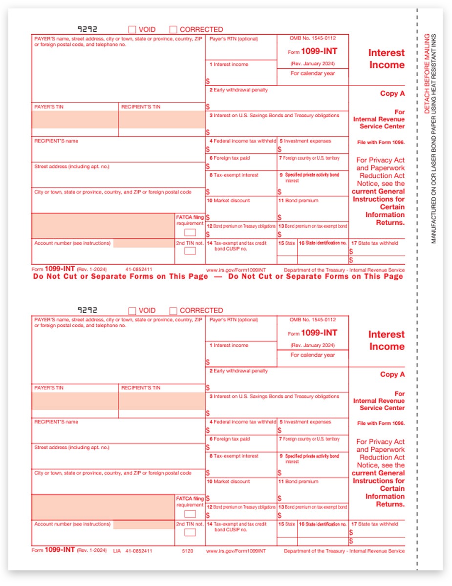 1099INT Tax Forms for Interest Income. IRS Copy A for Federal Filing. Easy E-Filing Options. Big Discounts, No Coupon Code Needed - DiscountTaxForms.com