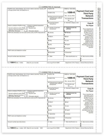 1099K Tax Forms for 2022, Copy B for Payee, Official 1099-K Forms for Payment Cards and Third Party Transactions - DiscountTaxForms.com