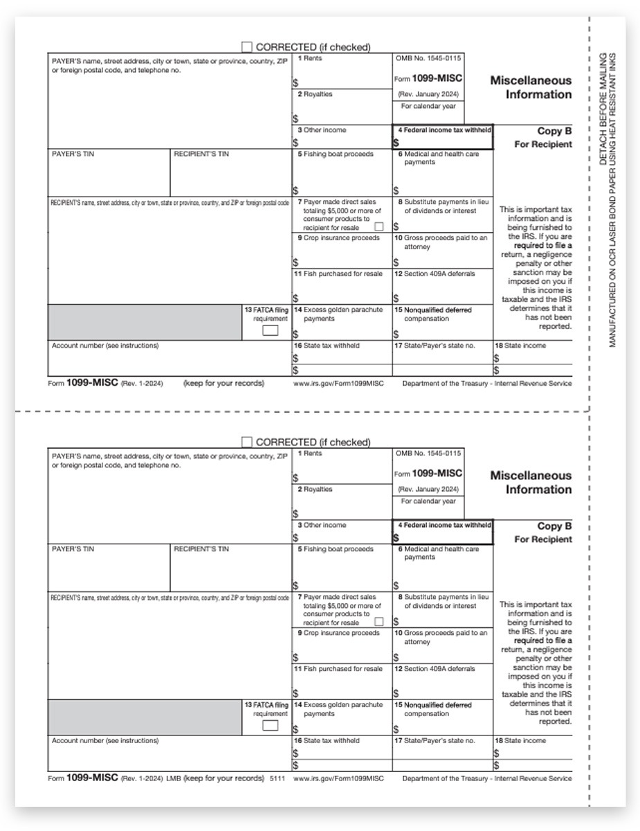 1099MISC Tax Forms, Copy B for Recipient Federal Filing, Official Preprinted 1099-MISC forms at Big Discounts, No Coupon Needed - DiscountTaxForms.com