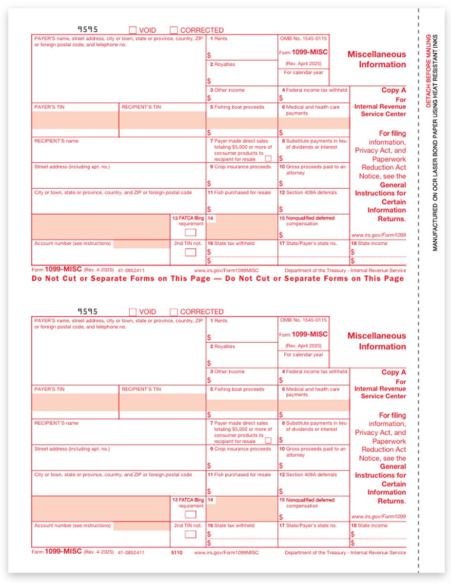 Order 1099MISC Tax Forms, Copy A for IRS Federal Filing, Official Red-Scannable Preprinted 1099-MISC forms at Big Discounts, No Coupon Code Needed - DiscountTaxForms.com