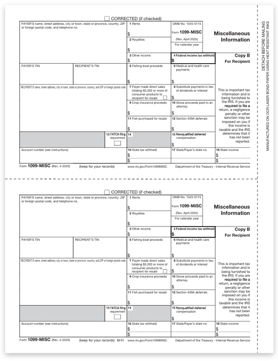 Order 1099MISC Tax Forms, Copy B for Recipient Federal Filing, Official Preprinted 1099-MISC forms at Big Discounts, No Coupon Needed - DiscountTaxForms.com