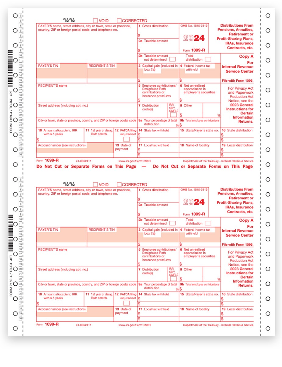 Order 1099R Tax Forms 2024, Carbonless Continuous 4-part Format, Official 1099-R Forms at Big Discounts, No Coupon Code Needed - DiscountTaxForms.com