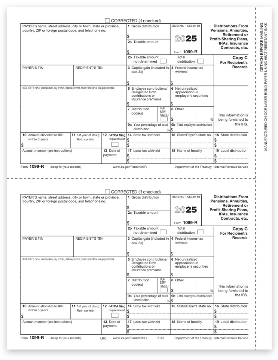 Order 1099R Tax Forms for 2025, Copy C Recipient Records. Official 1099-R Forms, Easy Efile Options at Big Discounts, No Coupon Code Needed - DiscountTaxForms.com