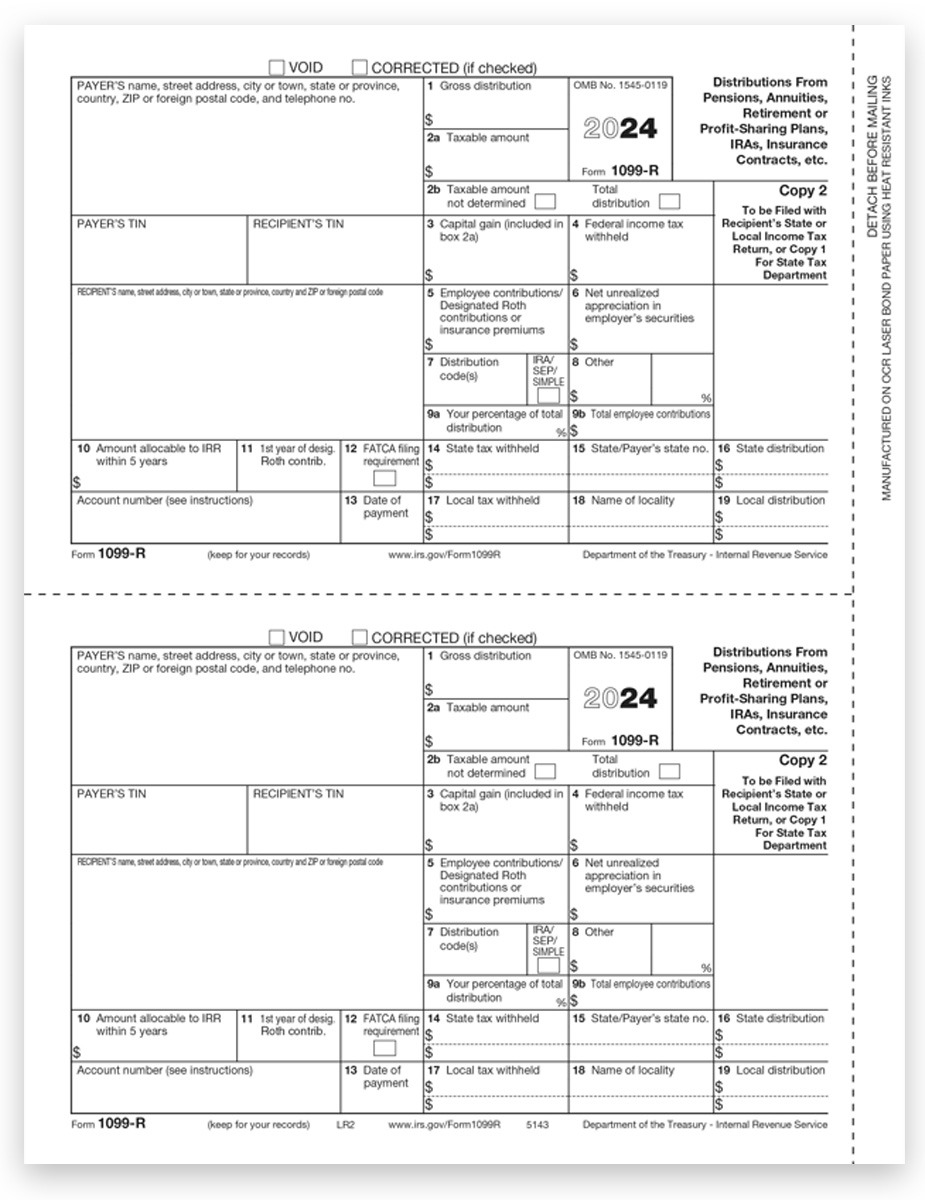 Order 1099R Form Copy 2 for Payer or State to Report Retirement Distribution in 2024 - DiscountTaxForms.com