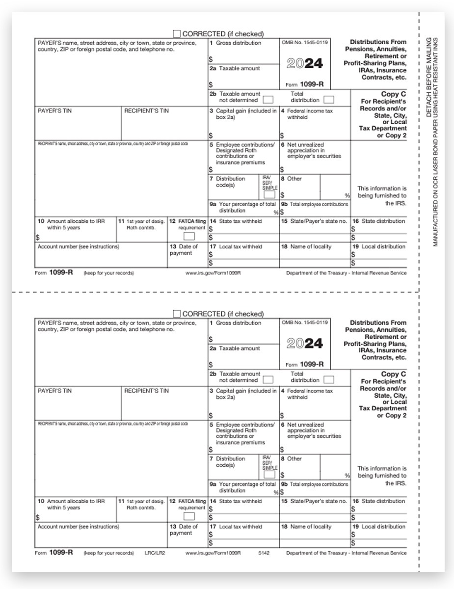 Order 1099R Tax Forms for 2024, Copy C Recipient State Filing. Official 1099-R Forms, Easy Efile Options at Big Discounts, No Coupon Code Needed - DiscountTaxForms.com