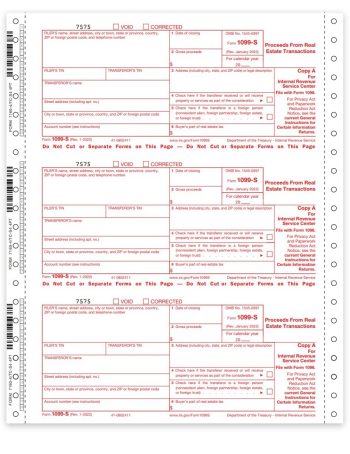 1099S Tax Forms for 2022. Carbonless Recipient and Payer 1099-S Forms for Proceeds from Real Estate Transactions - DiscountTaxForms.com