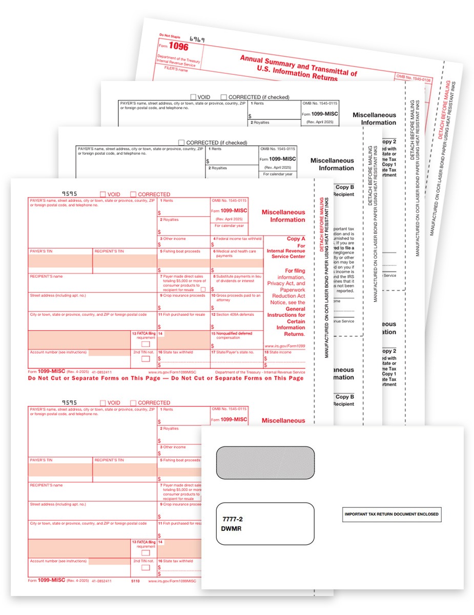 Order 1099MISC Tax Form & Envelope Sets with Recipient and Payer Copies, Security Envelopes and 1096 Forms. Big Discounts, No Coupon Needed - DiscountTaxForms.com