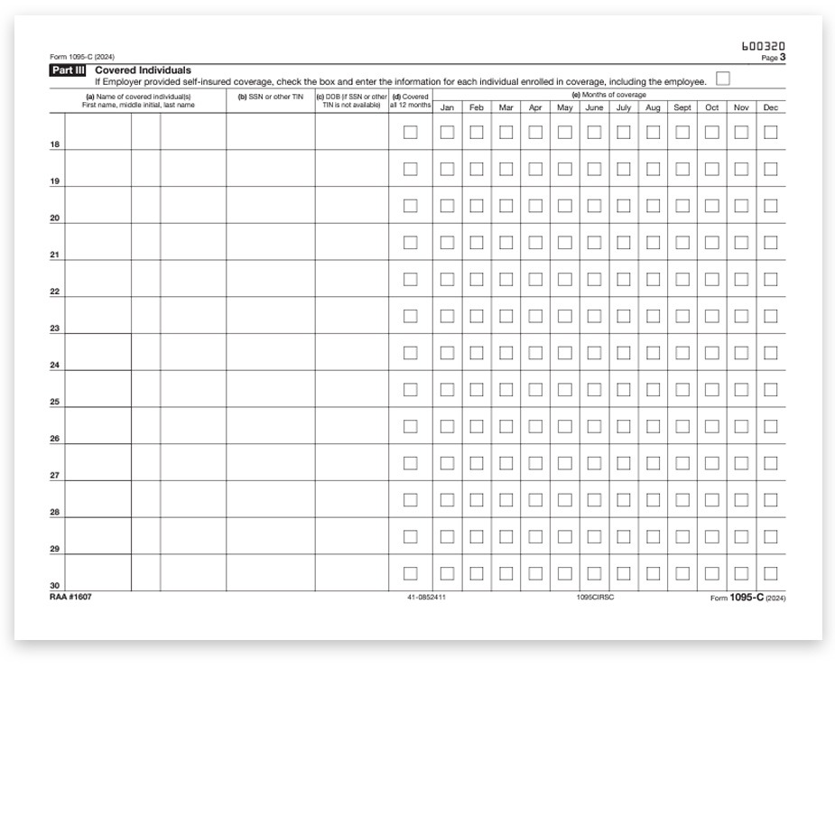 1095C Continuation Form for Dependent Health Coverage Reporting for 2024, Official IRS Half-Page Version - DiscountTaxForms.com