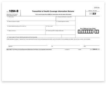 1094B Form for Transmittal of 1095B ACA Forms to the IRS for 2023 tax year - DiscountTaxForms.com