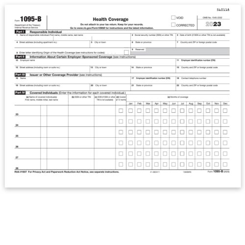 Form 1095B for ACA Healthcare Insurance Reporting to the IRS in 2023, Half Sheet IRS Version - DiscountTaxForms.com