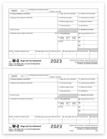 W2 Tax Form Copy D-1 for 2023, Employer State, Local or File, Official 2up Preprinted W2 Forms at Big Discounts, No Coupon Needed - DiscountTaxForms.com