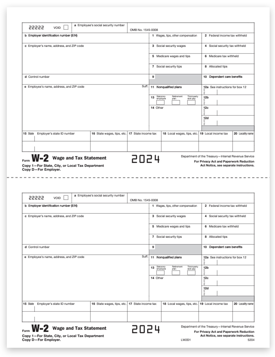 W2 Tax Form Copy D-1 for 2024, Employer State, Local or File, Official 2up Preprinted W2 Forms at Big Discounts, No Coupon Needed. W2 Efiling Options Too - DiscountTaxForms.com