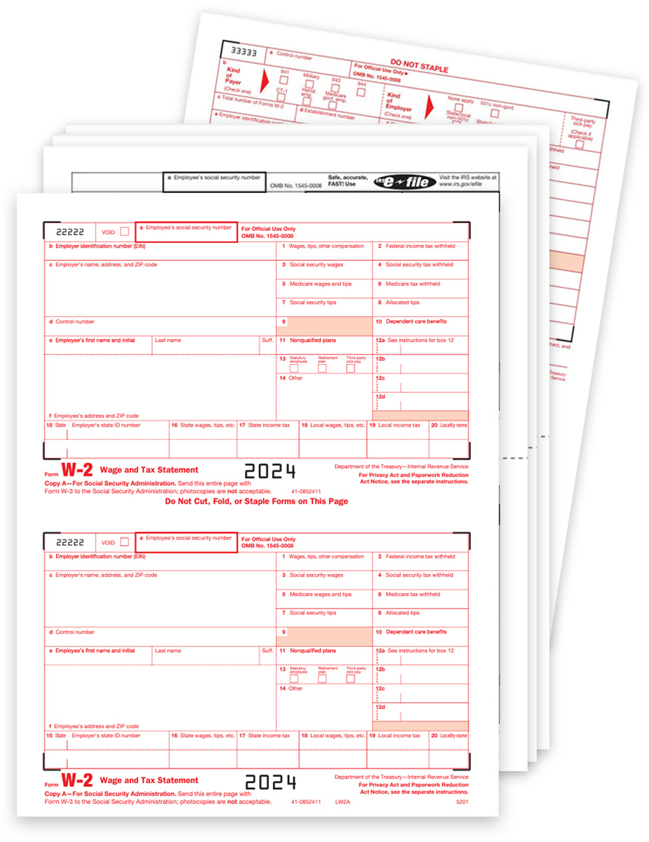 W2 Tax Form Sets for 2024, Official Preprinted W2 Forms for Employees and Employers at Big Discounts, No Coupon Needed. Easy W2 Efiling Options too - DiscountTaxForms.com