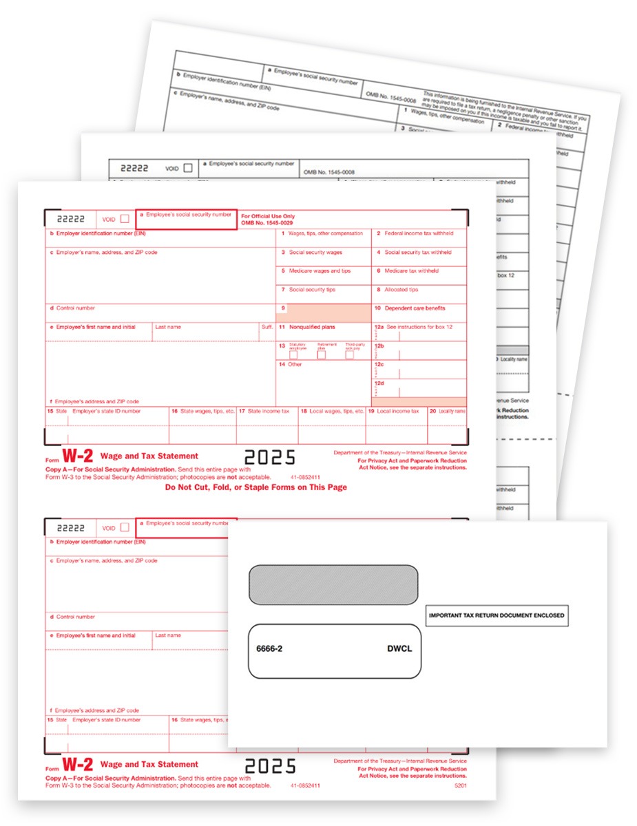 Order W2 Tax Form & Envelope Sets for 2025, Official Preprinted W2 Forms with Security Window Envelopes "Important Information Enclosed". Easy online W2 efiling options - DiscountTaxForms.com