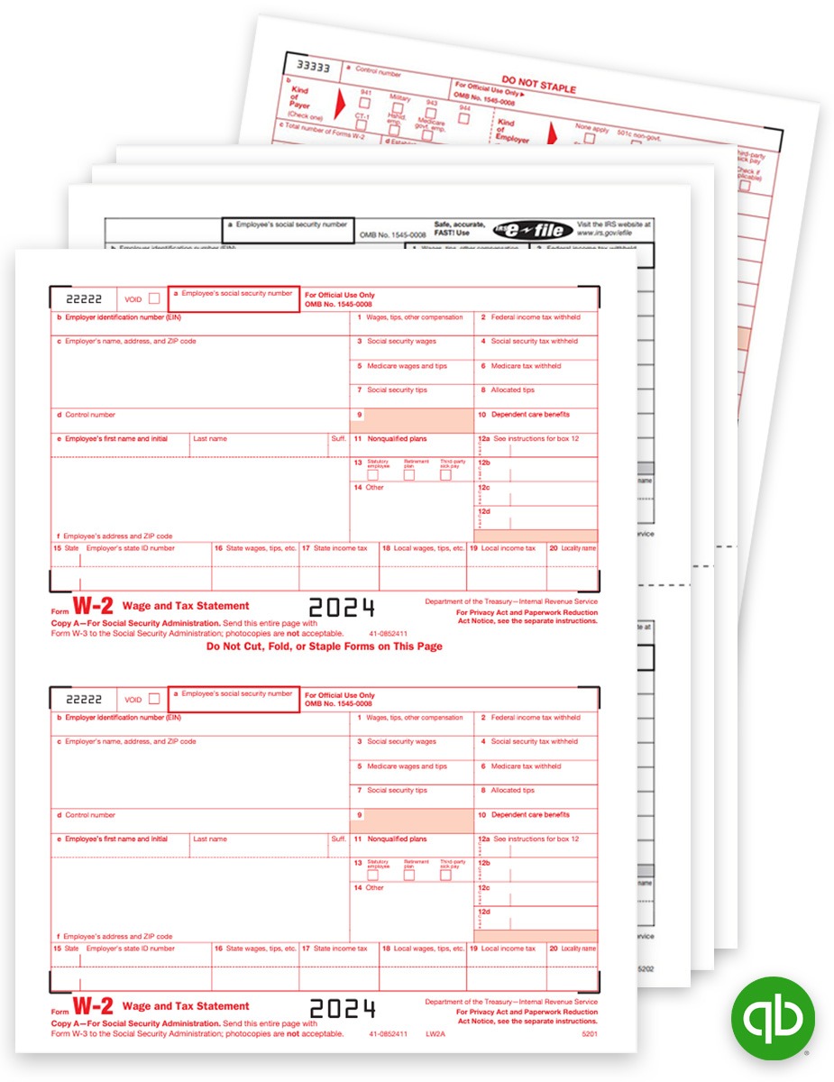 Intuit QuickBooks Compatible W2 Tax Form Sets for 2024. Employee and Employer Copies at Discount Prices, No Coupon Needed - DiscountTaxForms.com