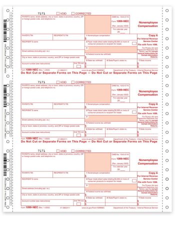 1099NEC Tax Forms Carbonless Continuous Multi-Part Forms for Pin-Fed Printers or Typewriters - DiscountTaxForms.com